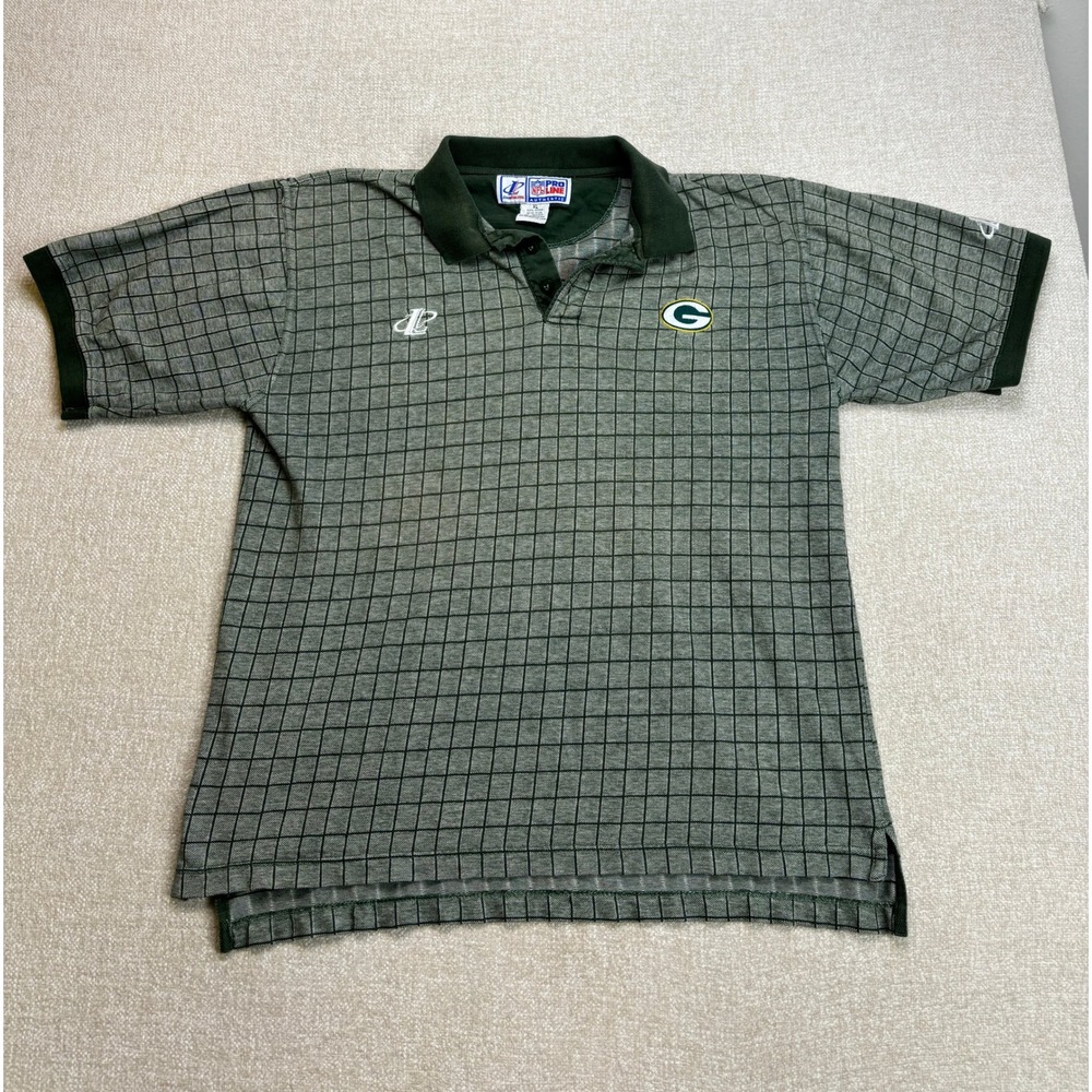 Vintage Logo Athletic NFL Pro Line Green Bay Packers Polo Shirt XL Green Grey